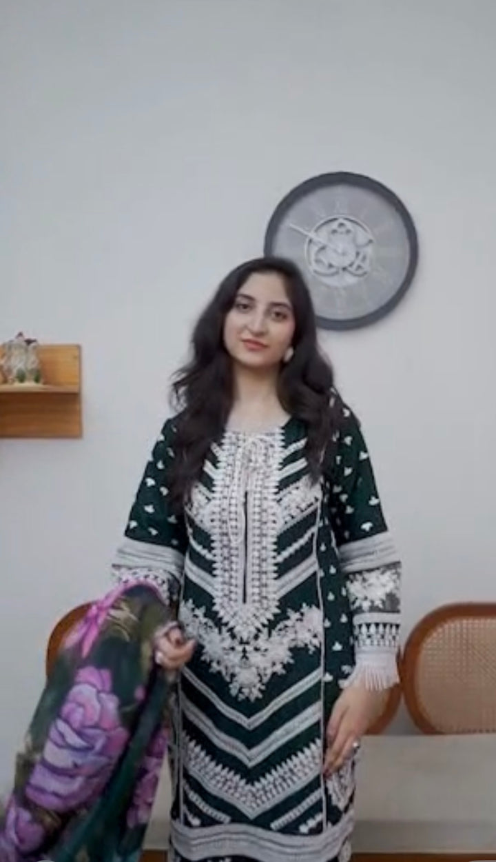 1129M - Green Embroidered Cotton Suit