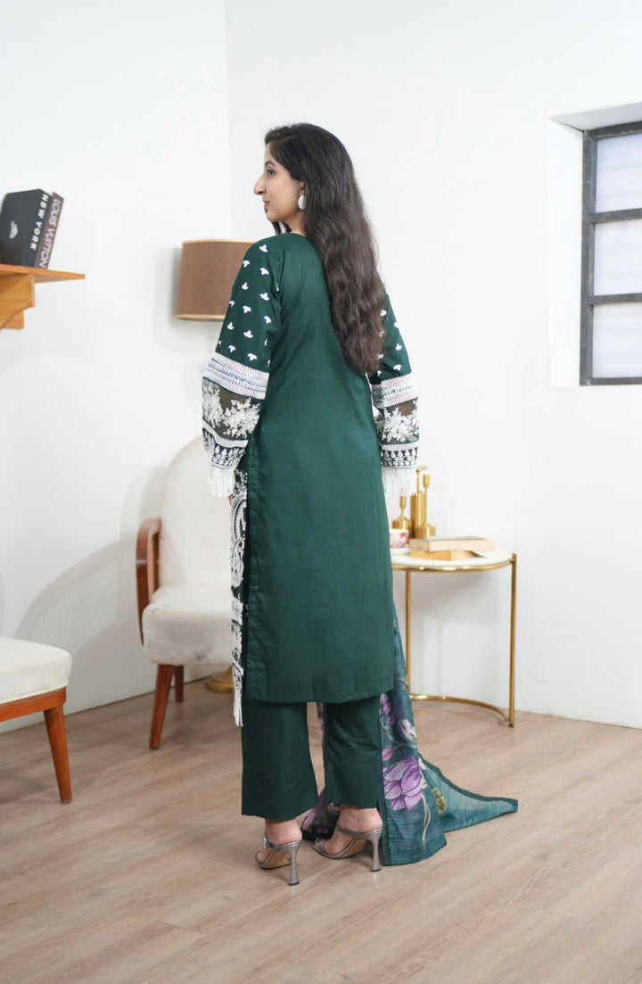 1129M - Green Embroidered Cotton Suit