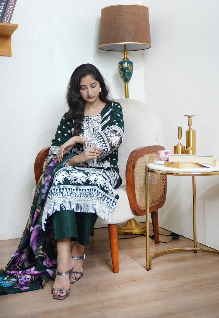 1129M - Green Embroidered Cotton Suit