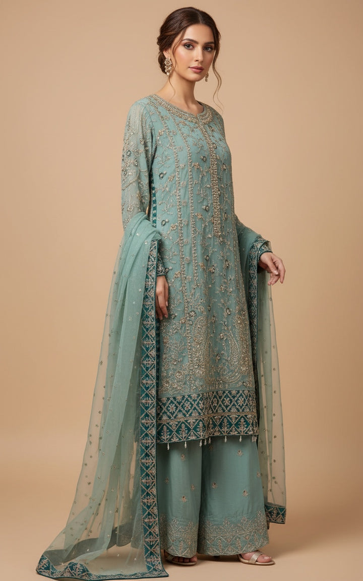 340B- Embroidered Chiffon 3 Piece Suit