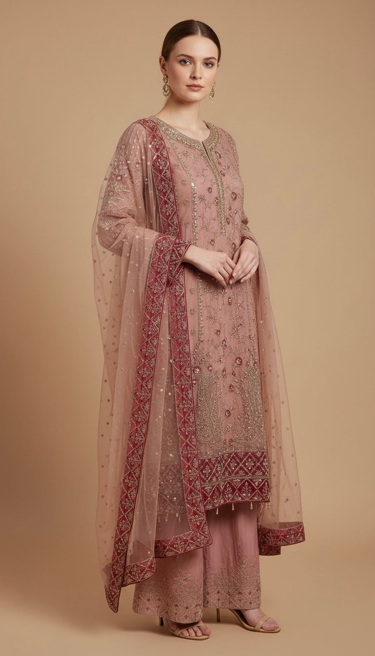 340C- Embroidered Chiffon 3 Piece Suit