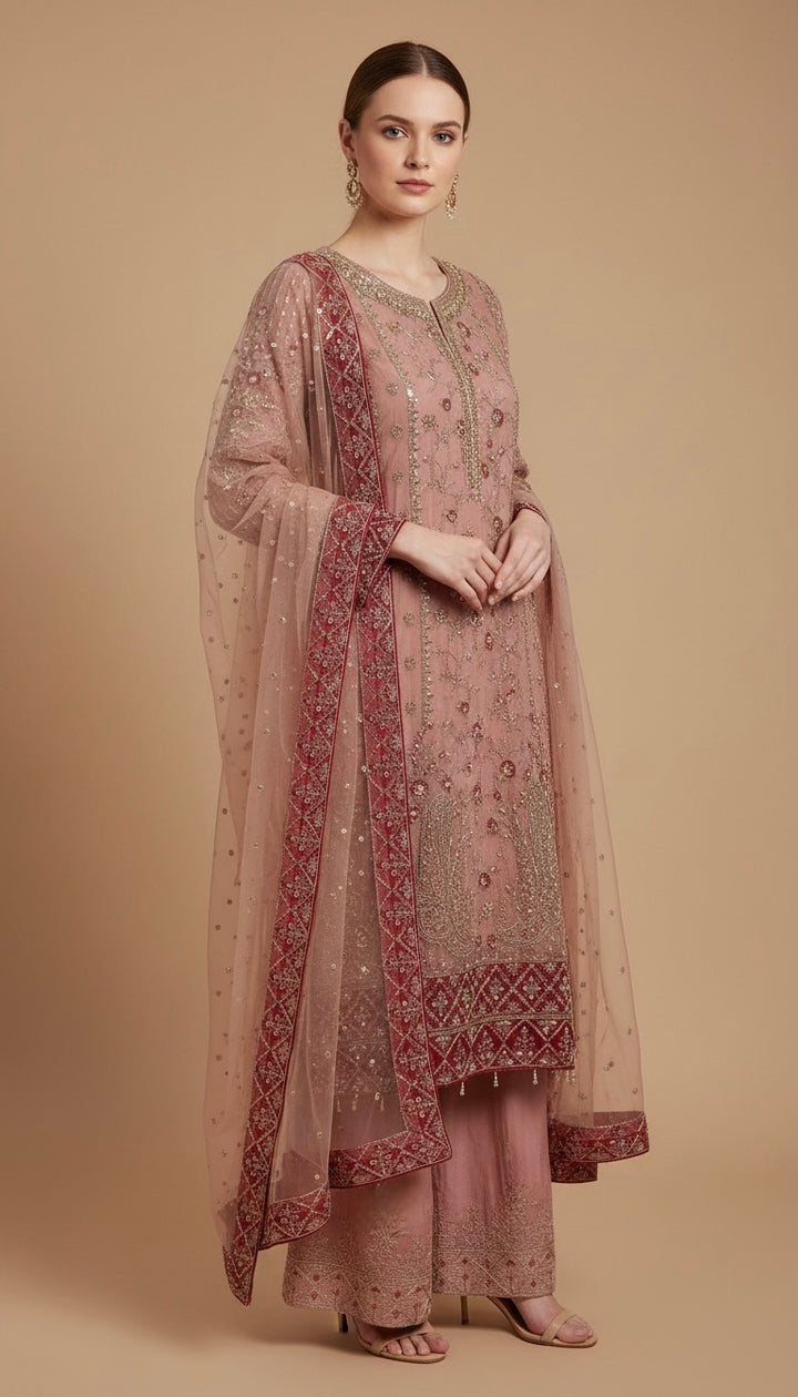 340C- Embroidered Chiffon 3 Piece Suit