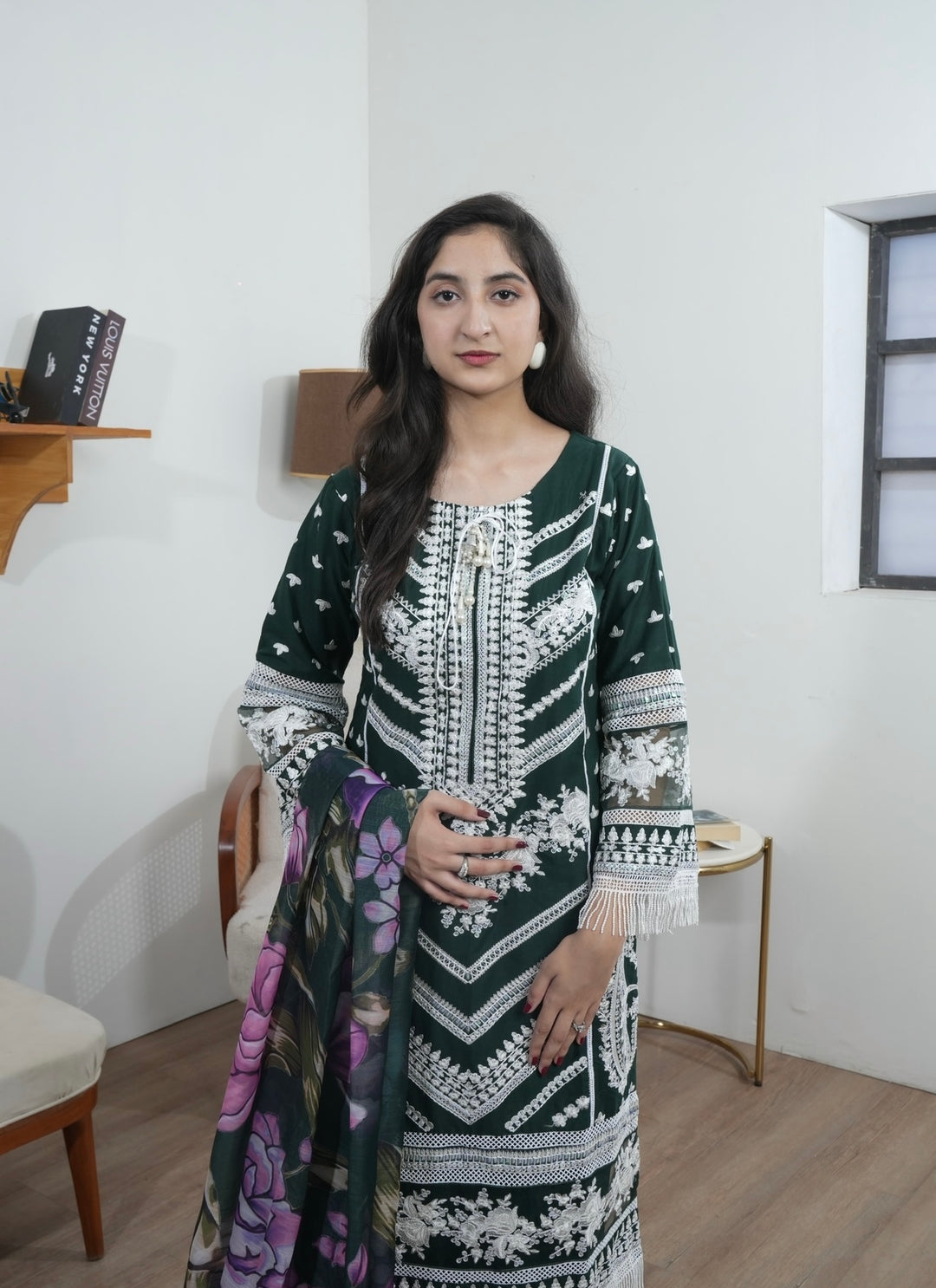 1129M - Green Embroidered Cotton Suit