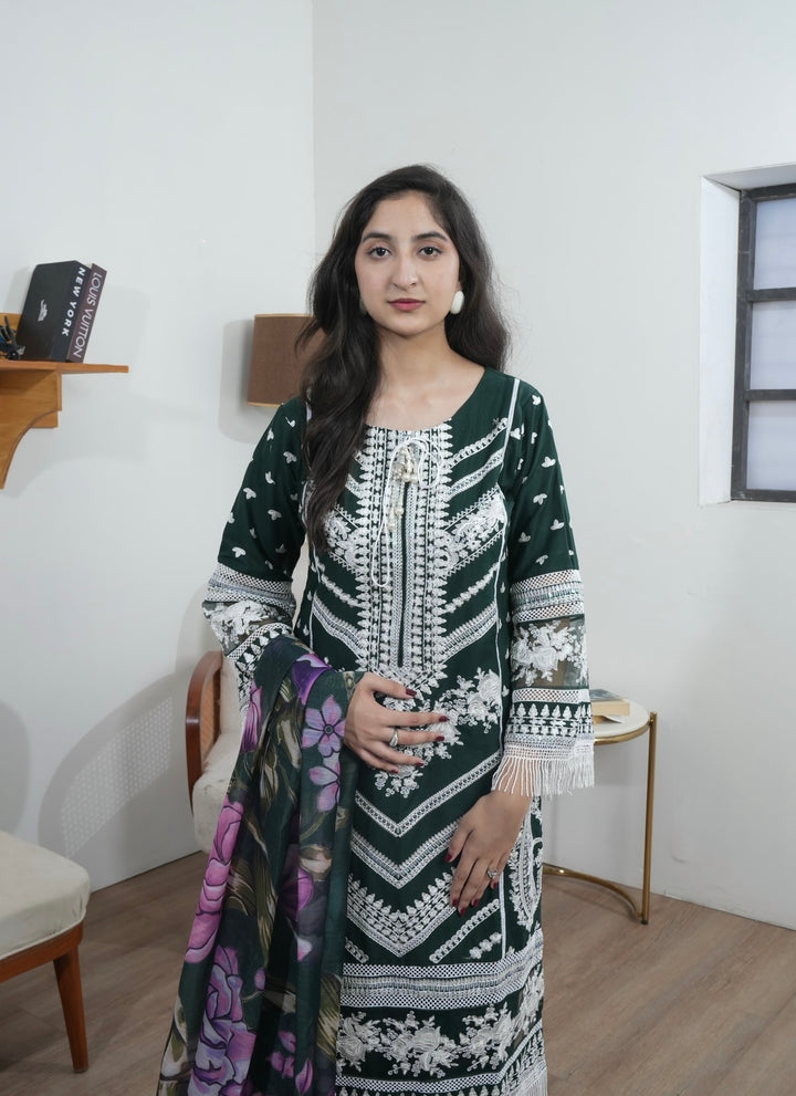 1129M - Green Embroidered Cotton Suit