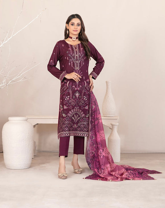 ORAIBIA SLUB EMBROIDERED 3 PIECE SUIT D1045