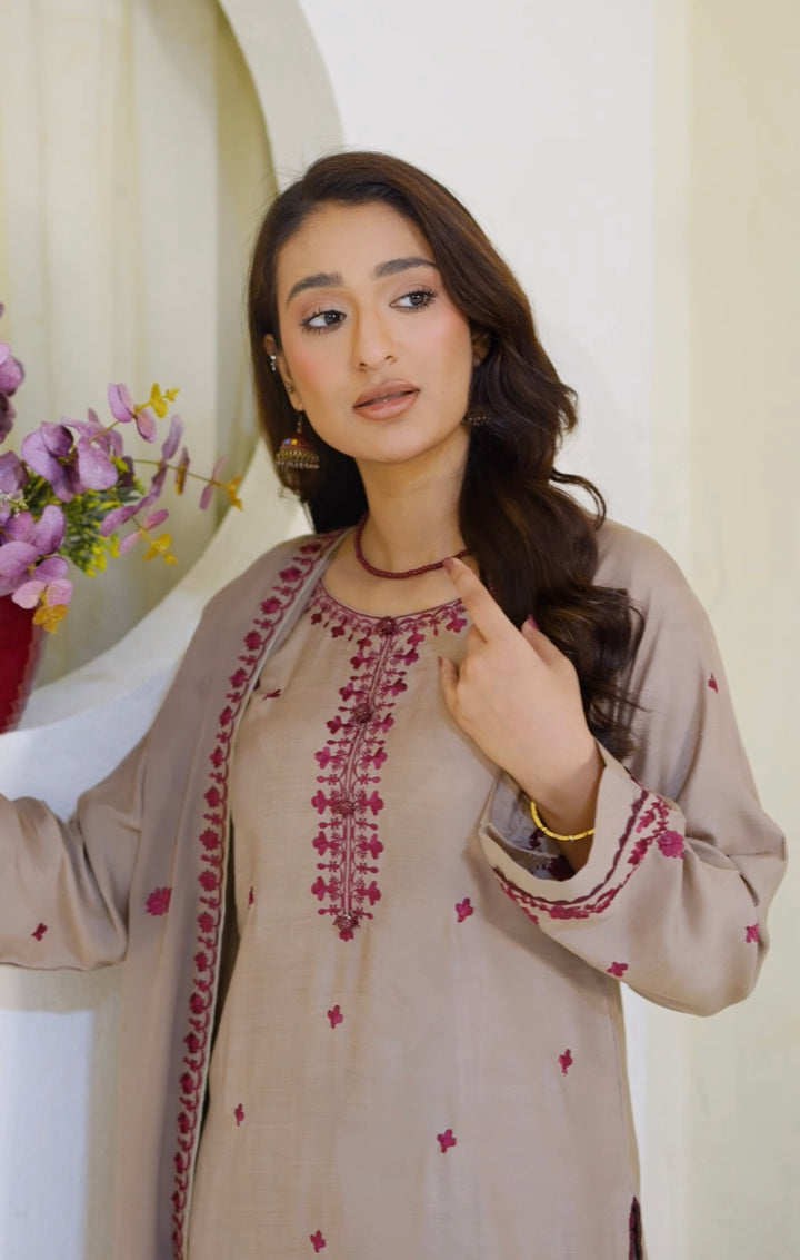 FV12 - Fawn Farshi Shalwar Viscose Silk Embroidered suit