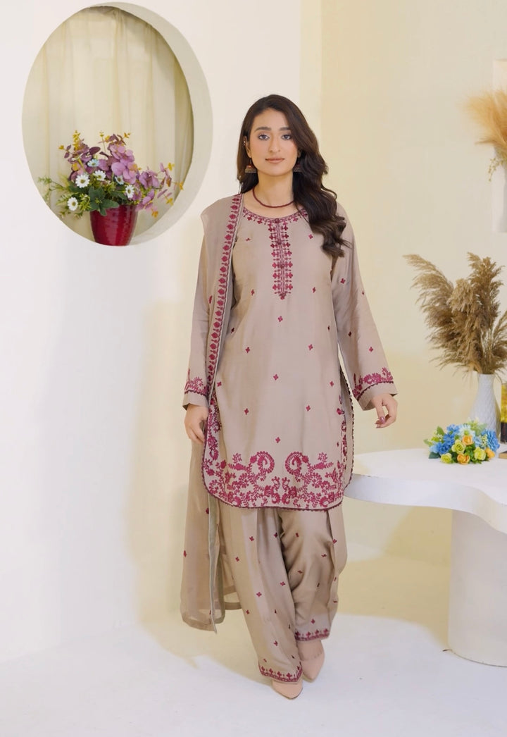 FV12 - Fawn Farshi Shalwar Viscose Silk Embroidered suit