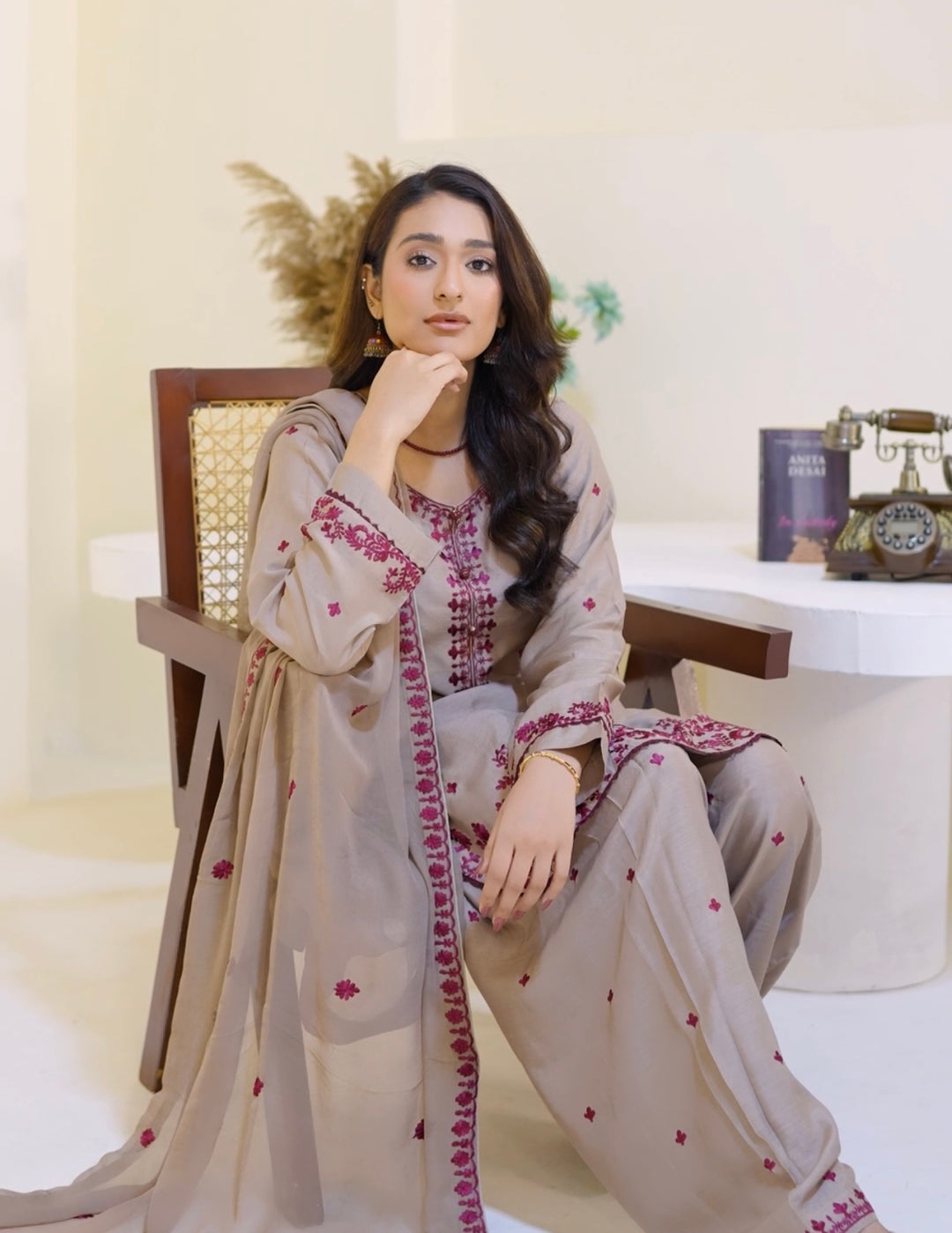 FV12 - Fawn Farshi Shalwar Viscose Silk Embroidered suit