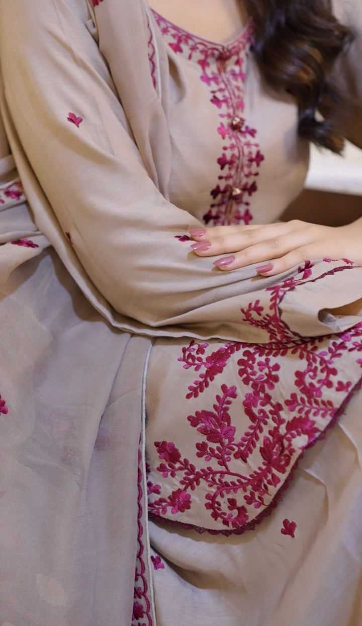 FV12 - Fawn Farshi Shalwar Viscose Silk Embroidered suit