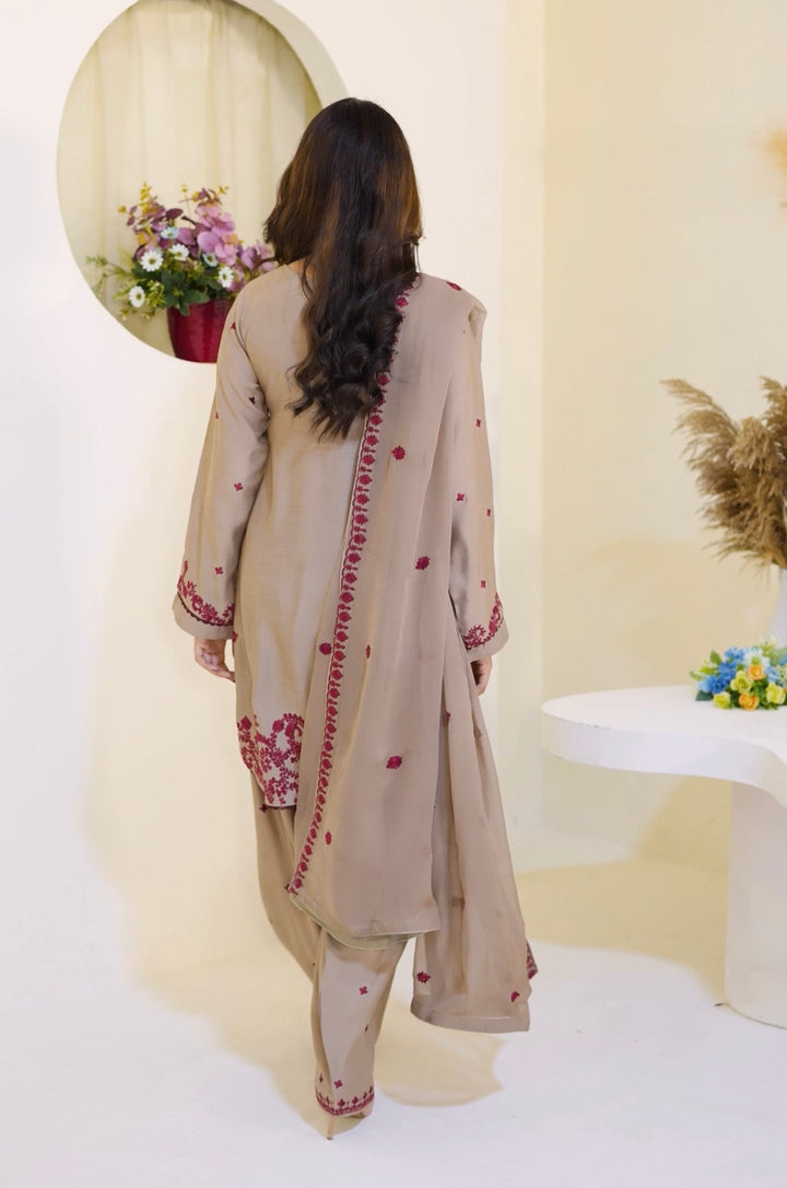 FV12 - Fawn Farshi Shalwar Viscose Silk Embroidered suit