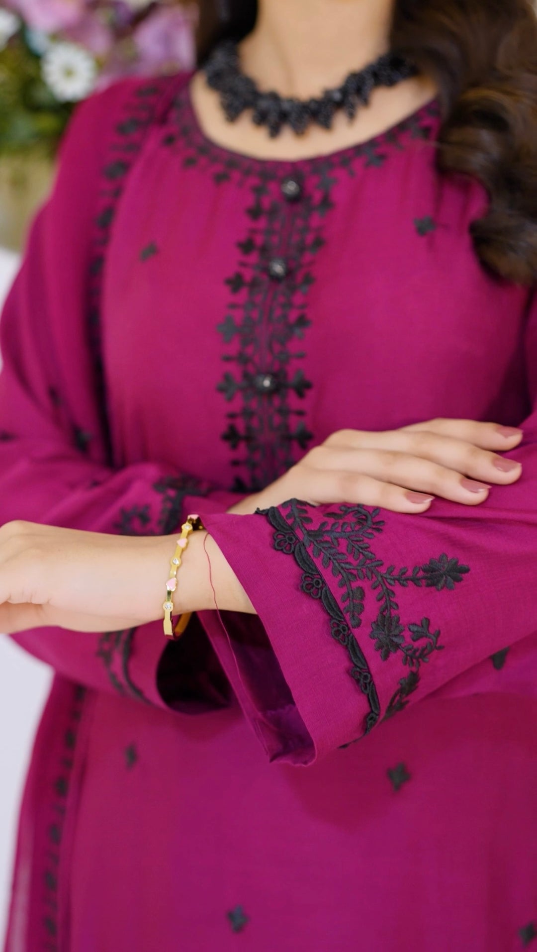 FV13 - Plum Farshi Shalwar Viscose Silk Embroidered suit