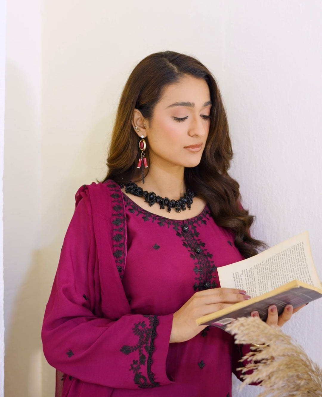 FV13 - Plum Farshi Shalwar Viscose Silk Embroidered suit