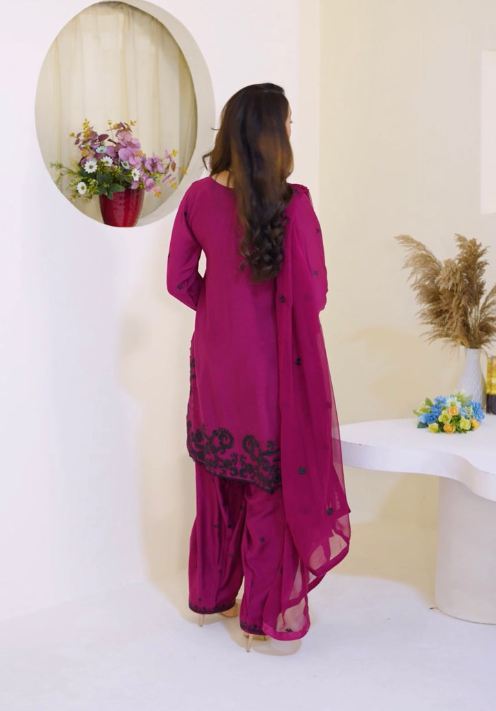 FV13 - Plum Farshi Shalwar Viscose Silk Embroidered suit