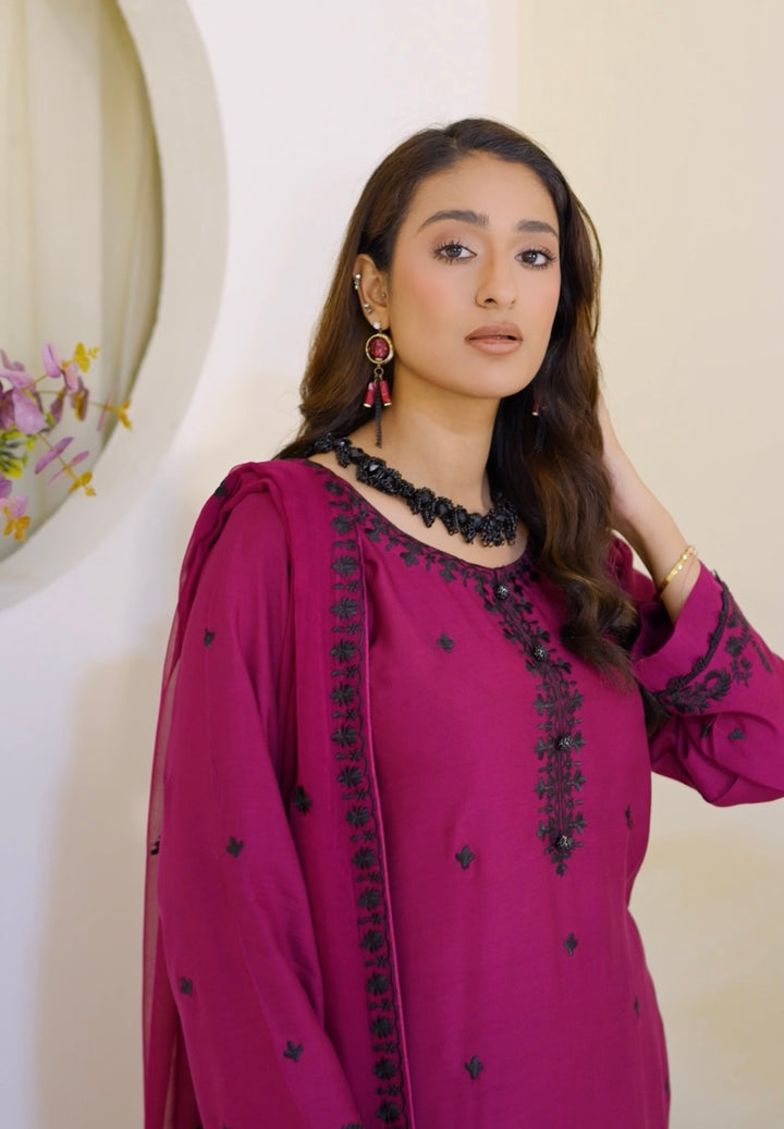 FV13 - Plum Farshi Shalwar Viscose Silk Embroidered suit