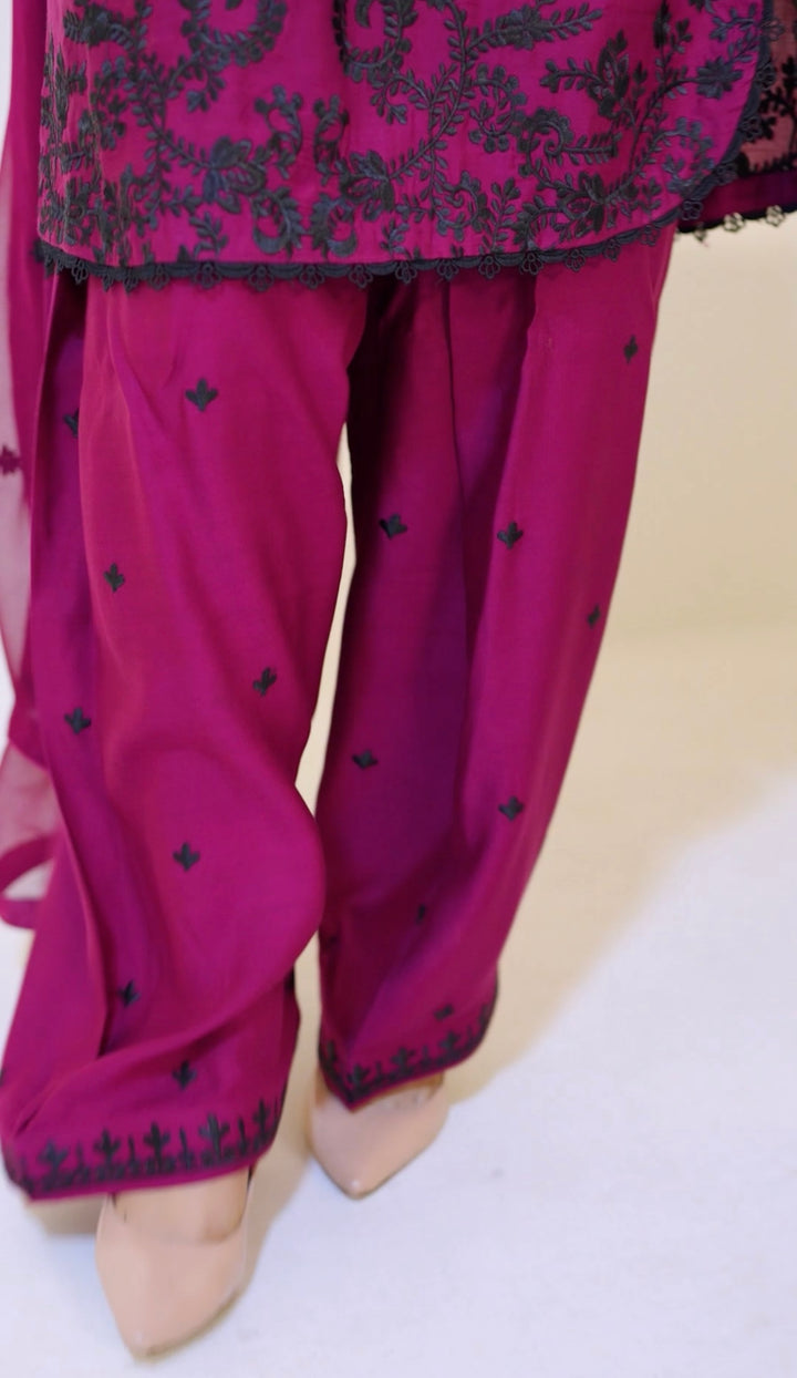 FV13 - Plum Farshi Shalwar Viscose Silk Embroidered suit