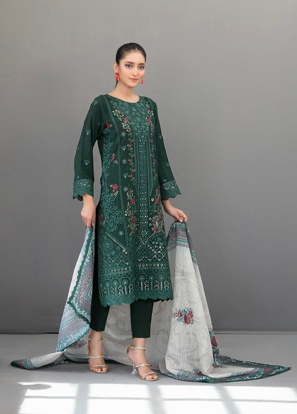 SLUB EMBROIDERED 3 PIECE SUIT D-3618 - AEZAL