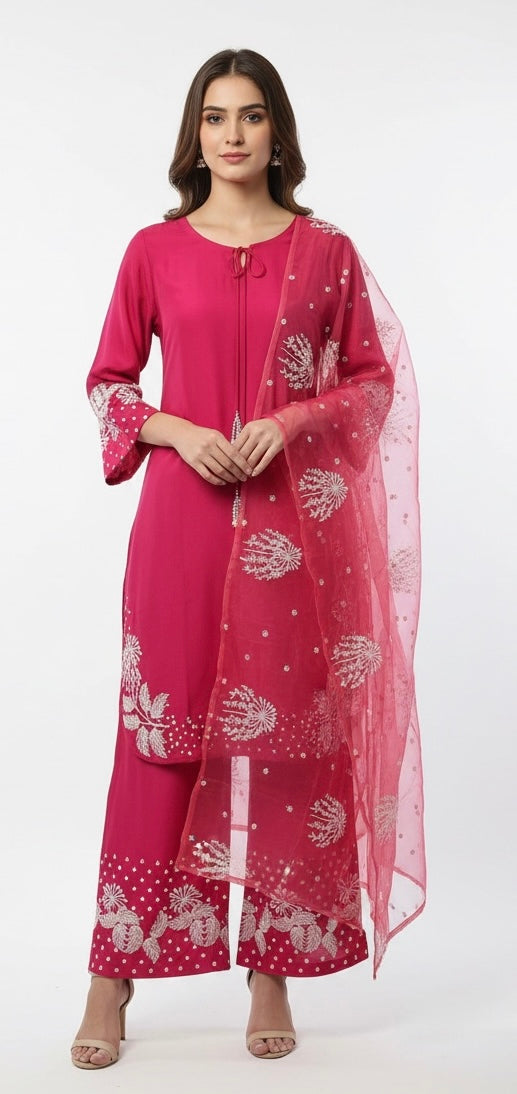 1179B - Pink Embroidered Viscose 3 Piece suit