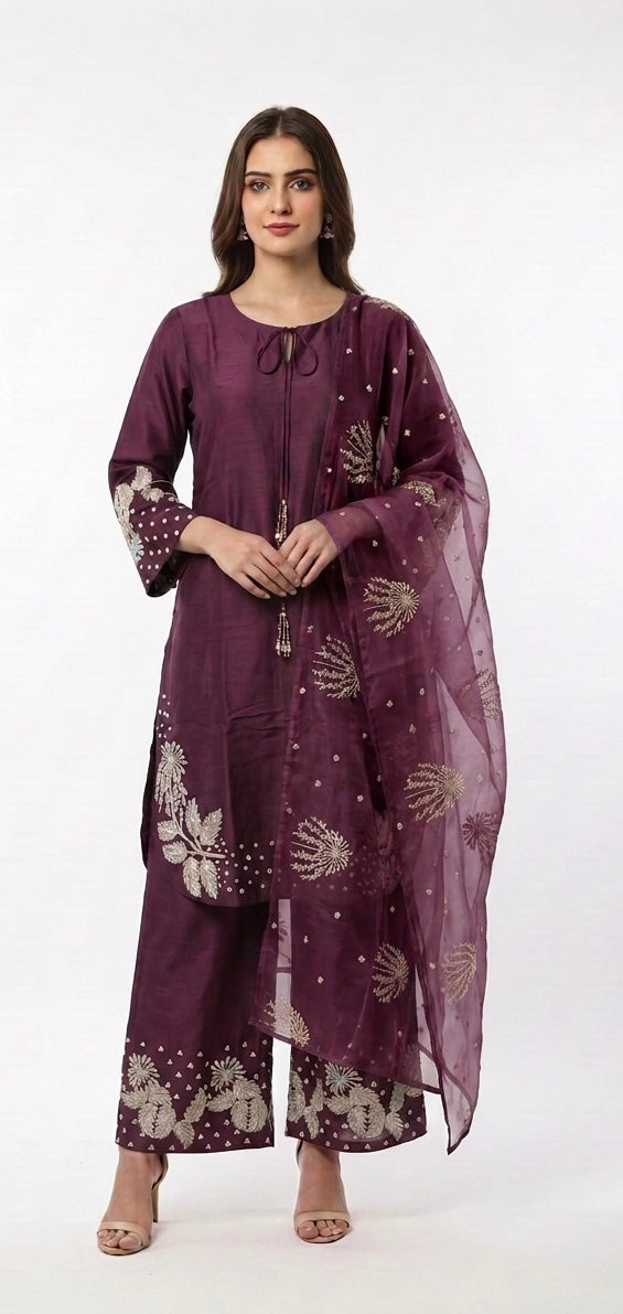 1179D - Purple Embroidered Viscose 3 Piece suit