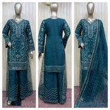 EMBROIDERED 3 PIECE SHARARA SUIT 394D