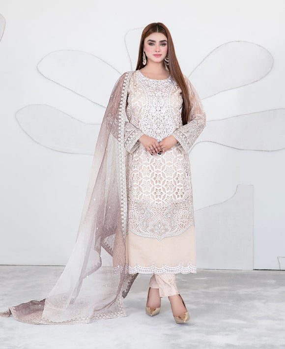 D-3651 - GELAREH EMBROIDERED ORGANZA 3 PIECE SUIT