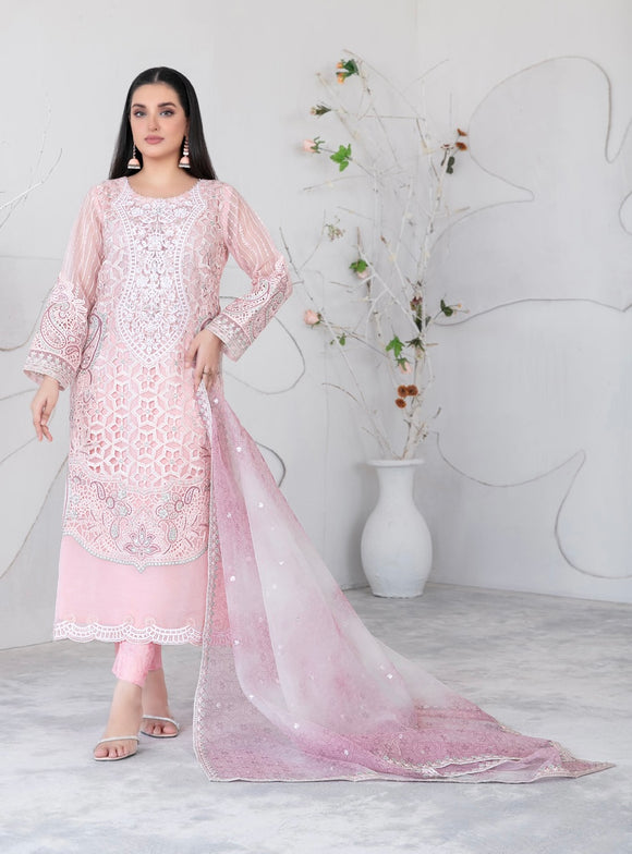 D-3652 - GELAREH EMBROIDERED ORGANZA 3 PIECE SUIT