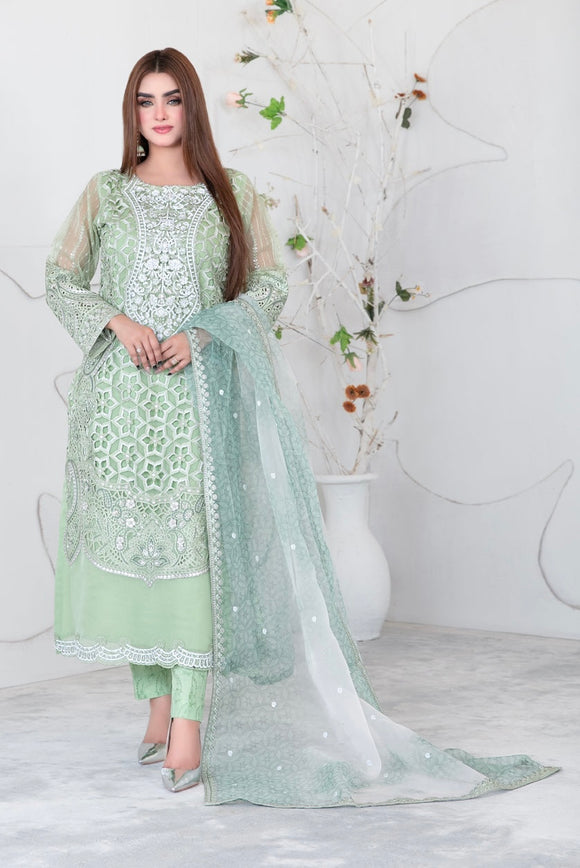 D-3653 - GELAREH EMBROIDERED ORGANZA 3 PIECE SUIT