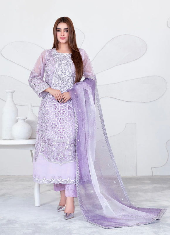 D-3654 - GELAREH EMBROIDERED ORGANZA 3 PIECE SUIT