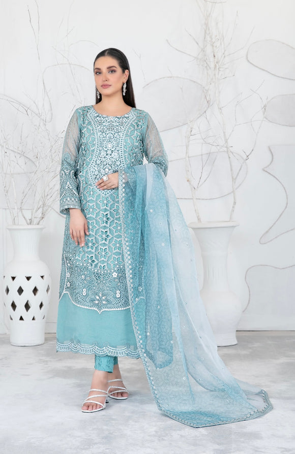 D-3655- GELAREH EMBROIDERED ORGANZA 3 PIECE SUIT