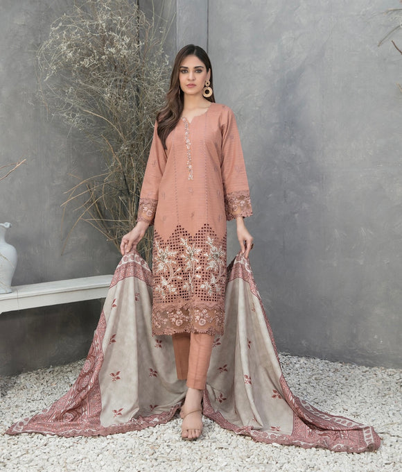 D-1165 - DIMAH EMBROIDERED SCHIFFLI ZARI KHADDAR 3 PIECE SUIT