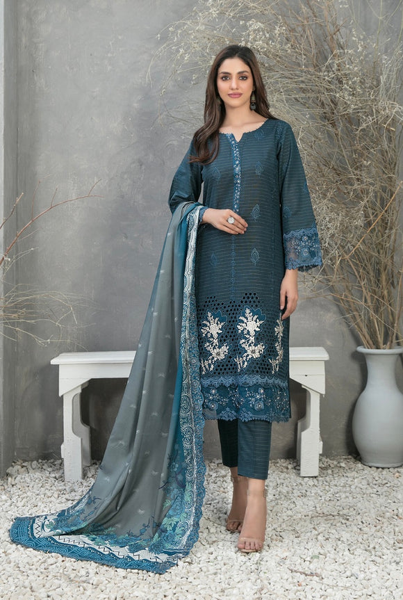 D-1168 - DIMAH EMBROIDERED SCHIFFLI ZARI KHADDAR 3 PIECE SUIT