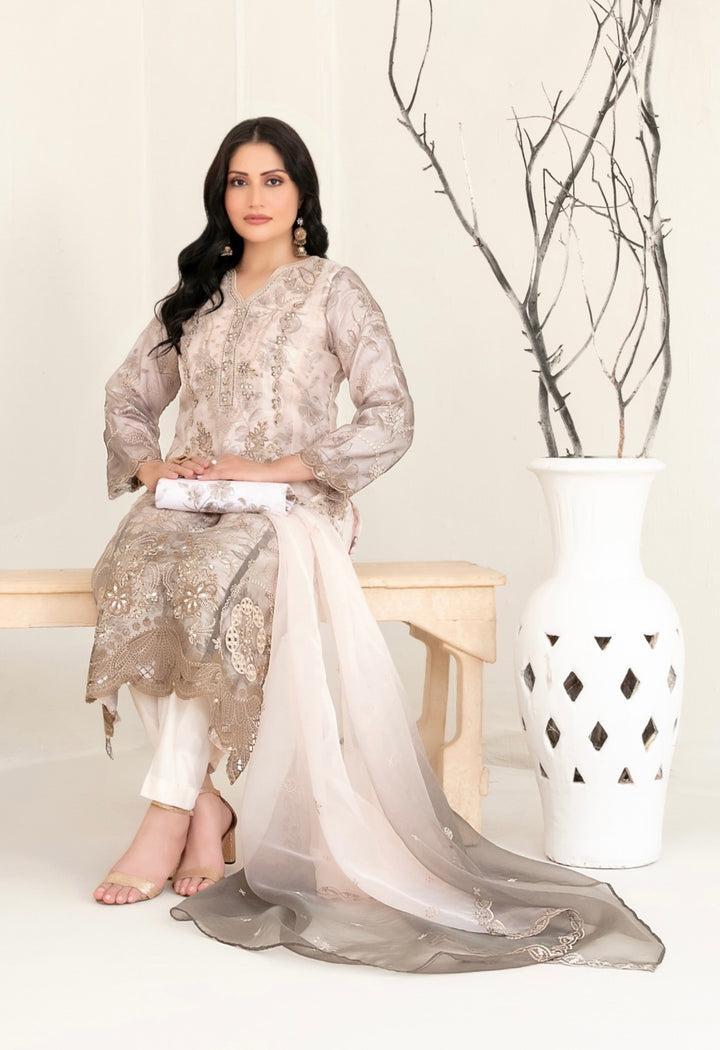 D-2219 MULAN EMBROIDERED ORGANZA SUIT WITH CLUTCH