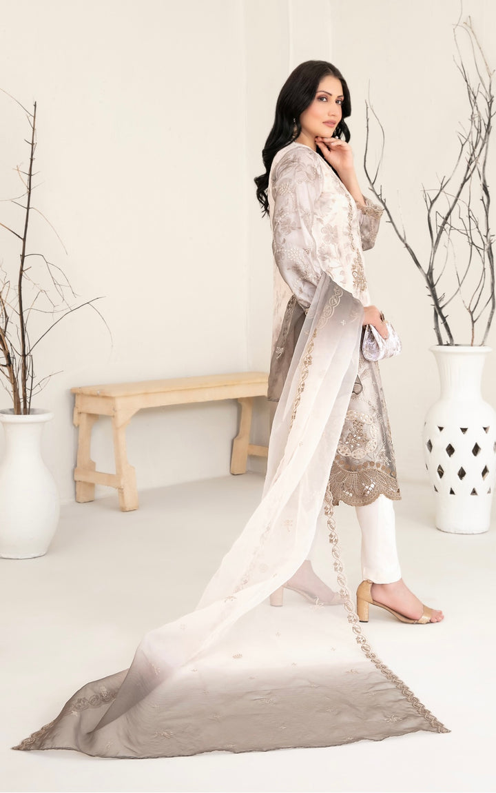D-2219 MULAN EMBROIDERED ORGANZA SUIT WITH CLUTCH