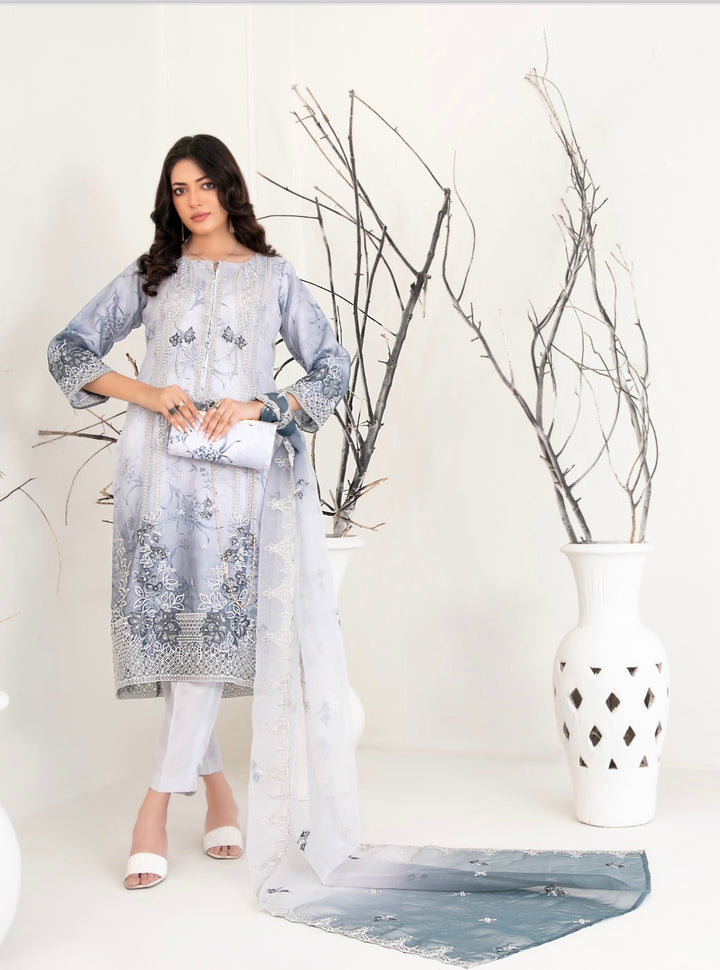 D-2220 MULAN EMBROIDERED ORGANZA SUIT WITH CLUTCH