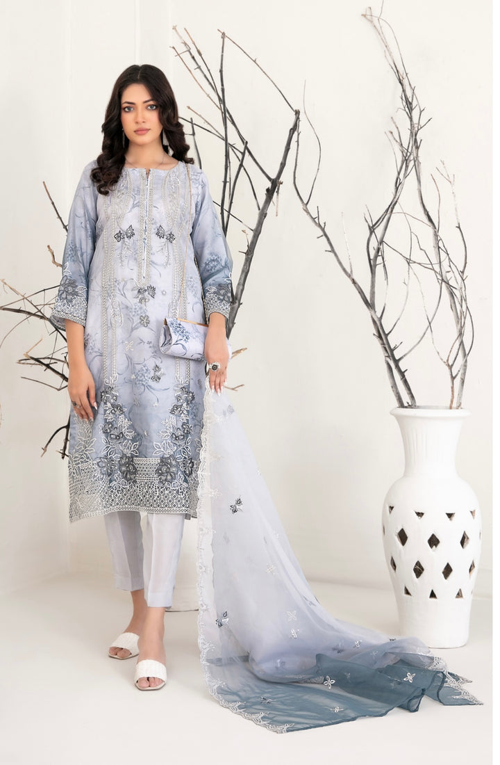 D-2220 MULAN EMBROIDERED ORGANZA SUIT WITH CLUTCH