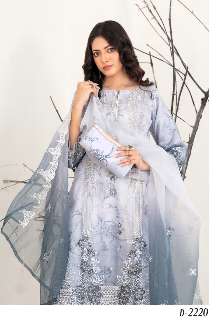 D-2220 MULAN EMBROIDERED ORGANZA SUIT WITH CLUTCH