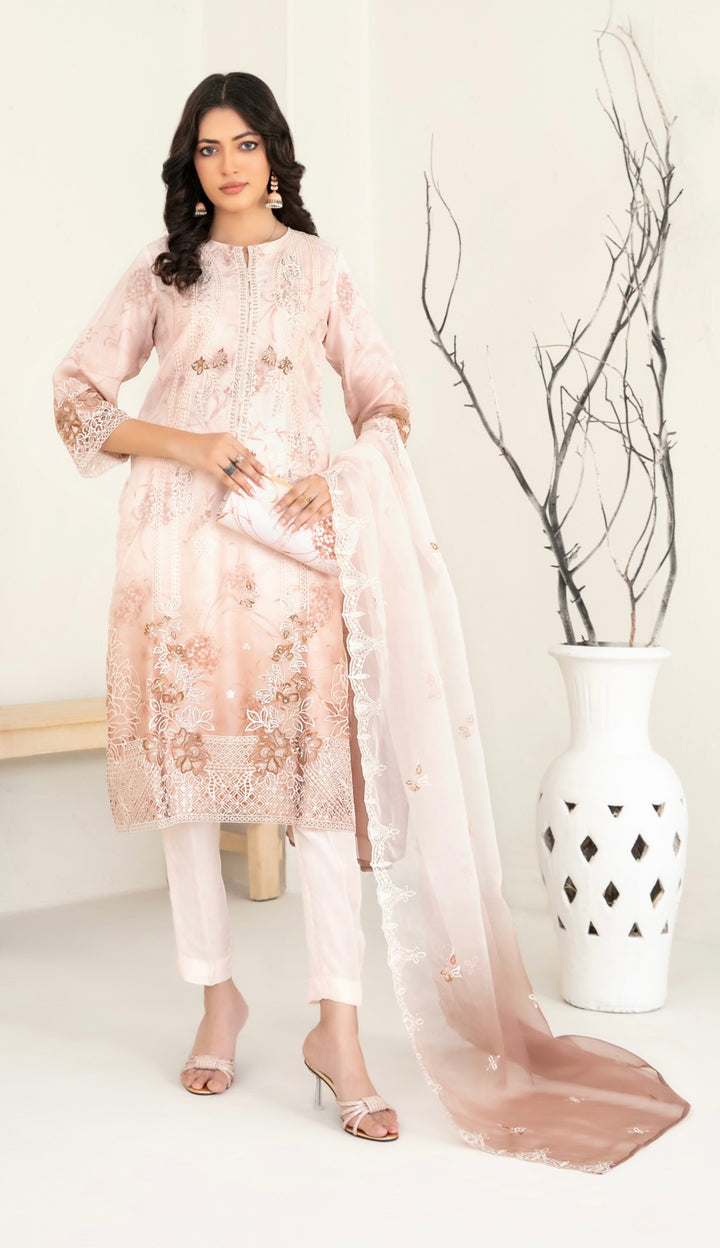 D-2221 MULAN EMBROIDERED ORGANZA SUIT WITH CLUTCH