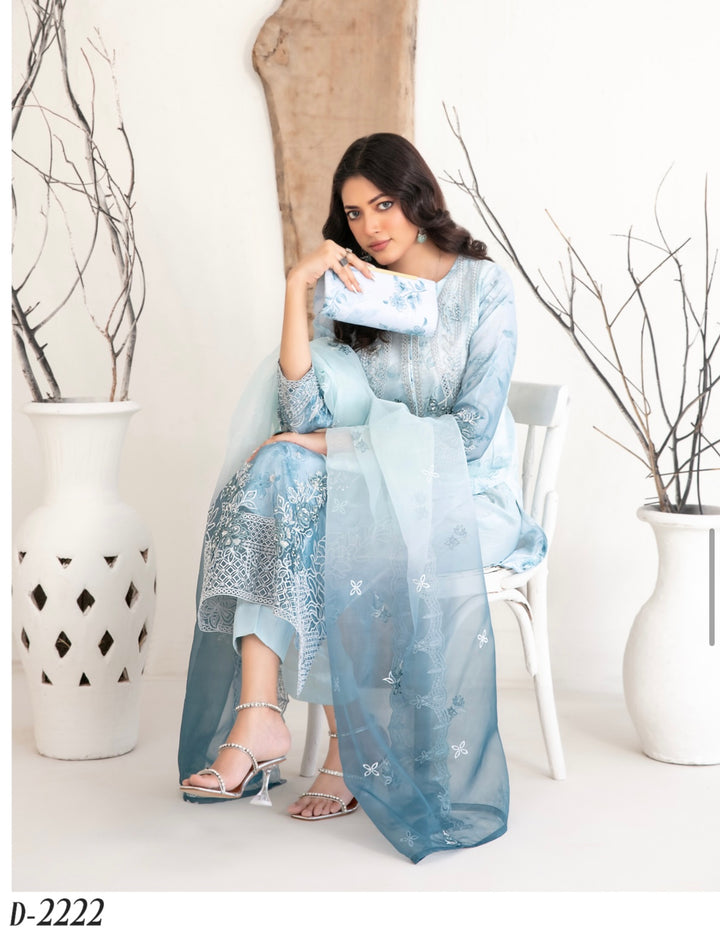 D-2222 MULAN EMBROIDERED ORGANZA SUIT WITH CLUTCH