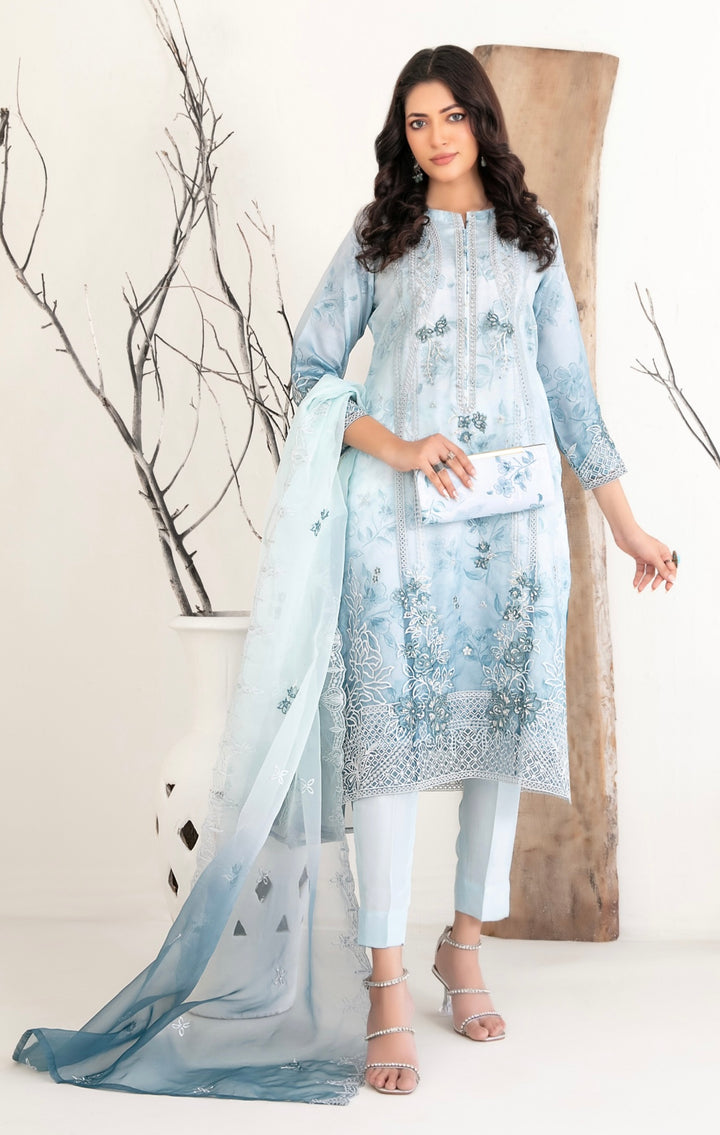 D-2222 MULAN EMBROIDERED ORGANZA SUIT WITH CLUTCH