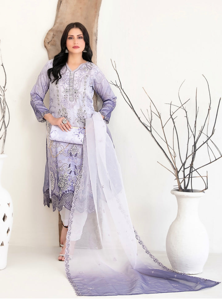 D-2223 MULAN EMBROIDERED ORGANZA SUIT WITH CLUTCH