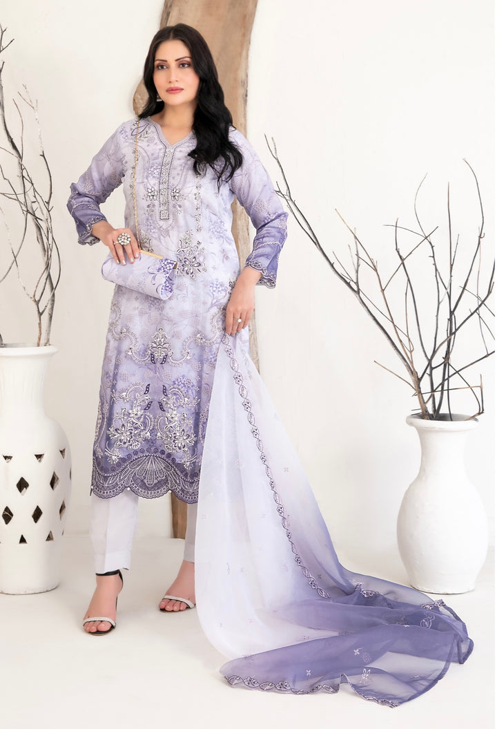 D-2223 MULAN EMBROIDERED ORGANZA SUIT WITH CLUTCH
