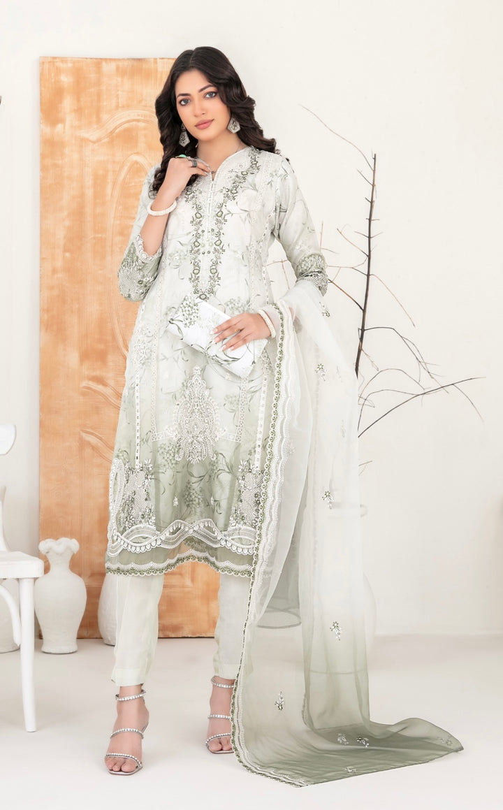 D-2224 MULAN EMBROIDERED ORGANZA SUIT WITH CLUTCH