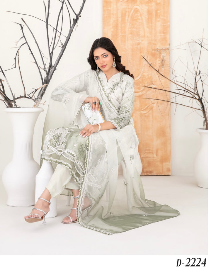D-2224 MULAN EMBROIDERED ORGANZA SUIT WITH CLUTCH