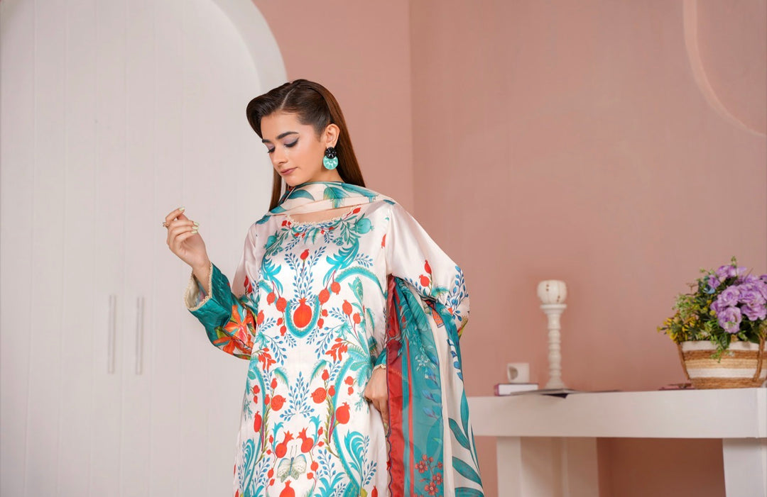 NSH08 - Elegant Silk 3-Piece co-ord Pakistani Suit