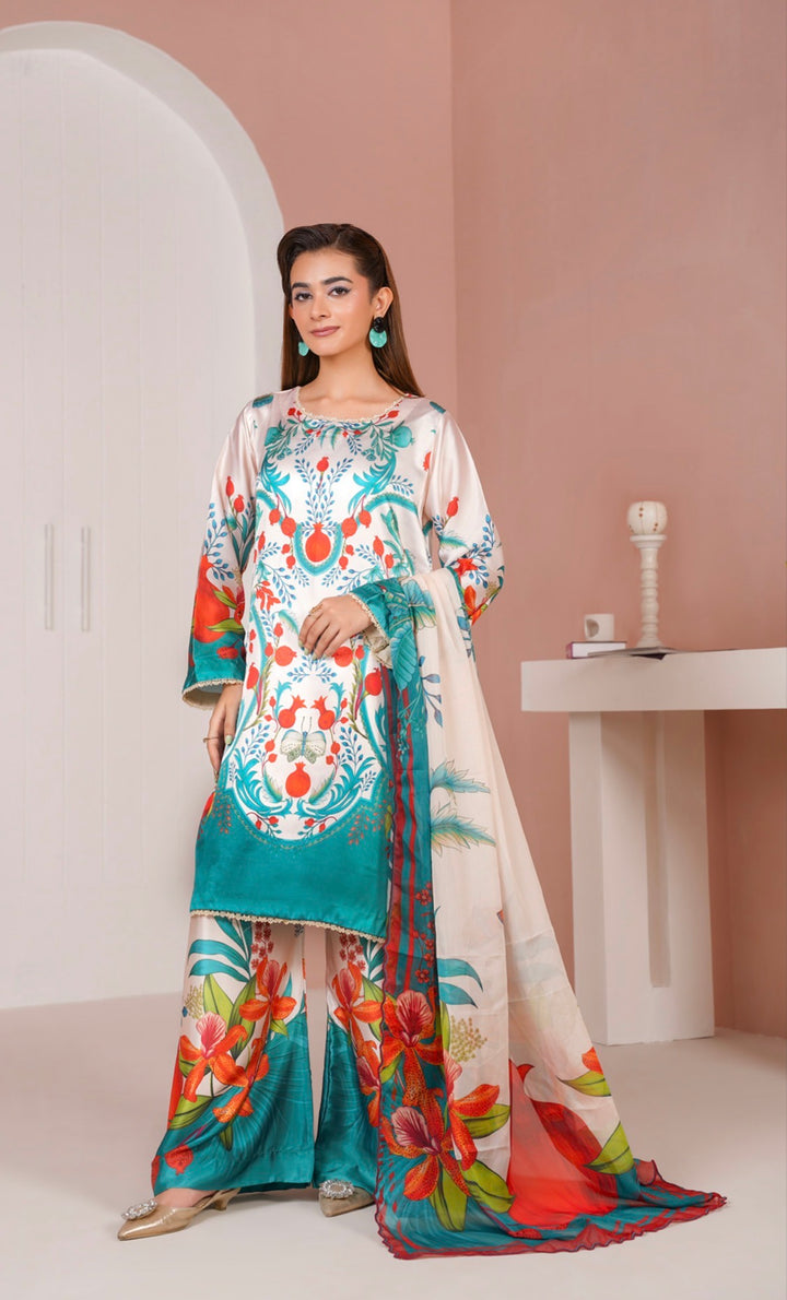 NSH08 - Elegant Silk 3-Piece co-ord Pakistani Suit