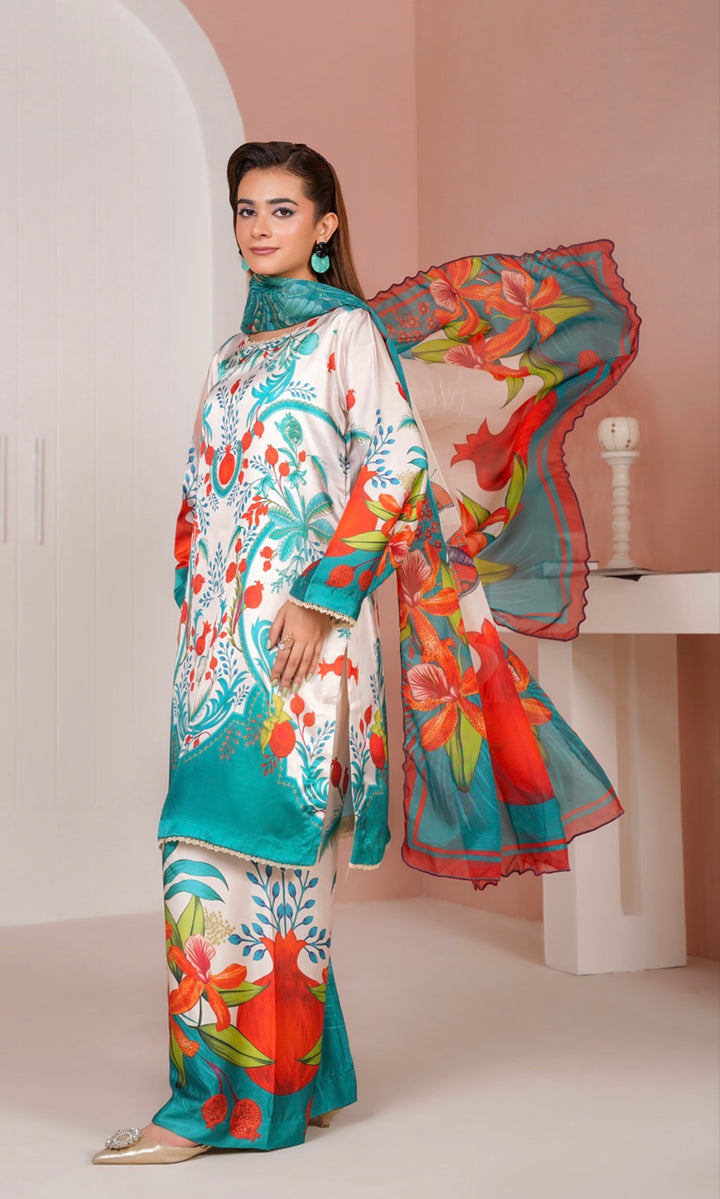 NSH08 - Elegant Silk 3-Piece co-ord Pakistani Suit