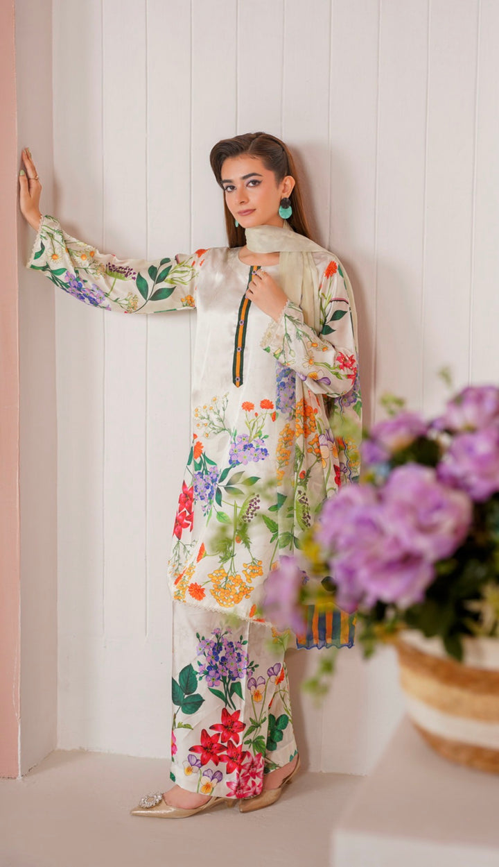 NSH07 - Elegant Silk 3-Piece co-ord Pakistani Suit