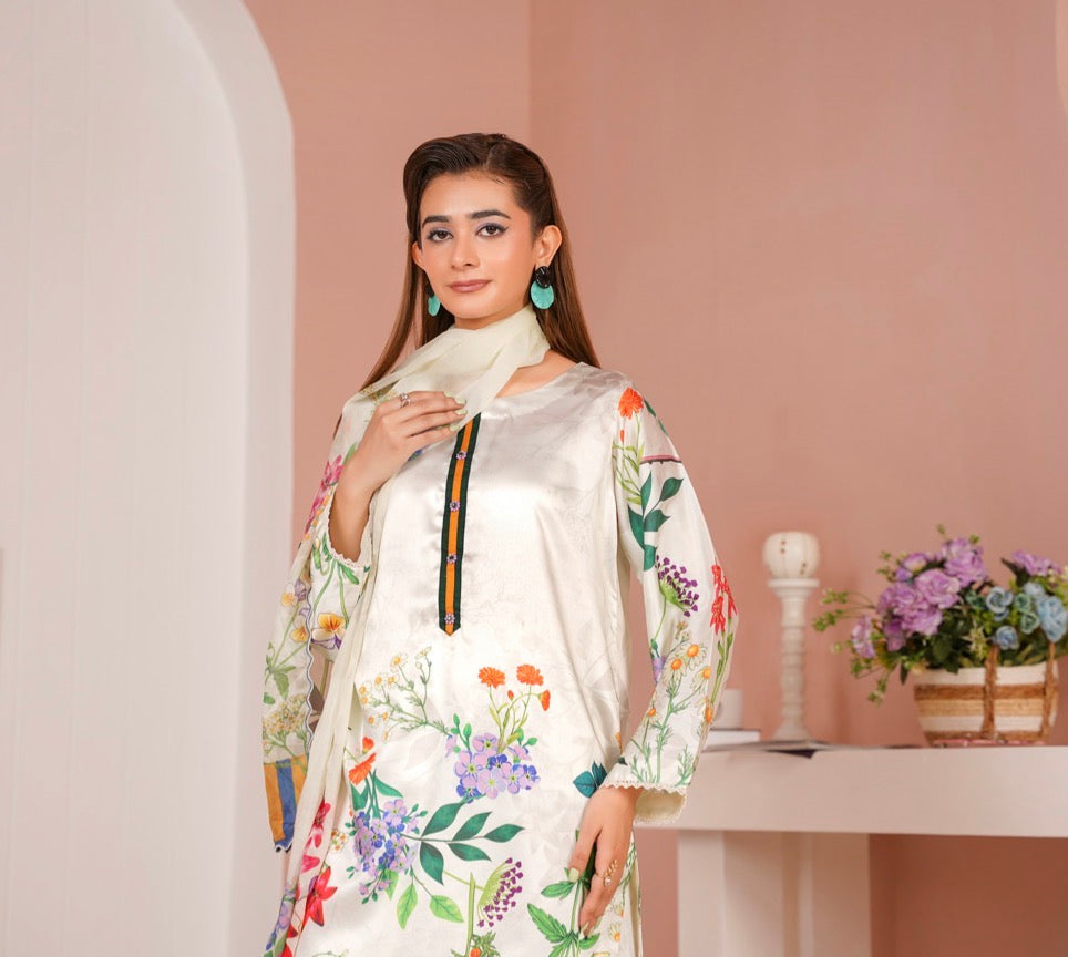 NSH07 - Elegant Silk 3-Piece co-ord Pakistani Suit
