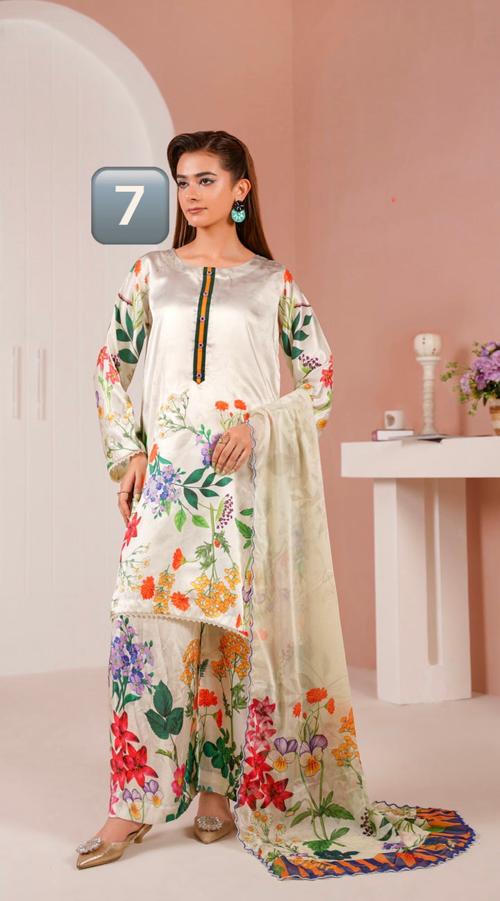 NSH07 - Elegant Silk 3-Piece co-ord Pakistani Suit