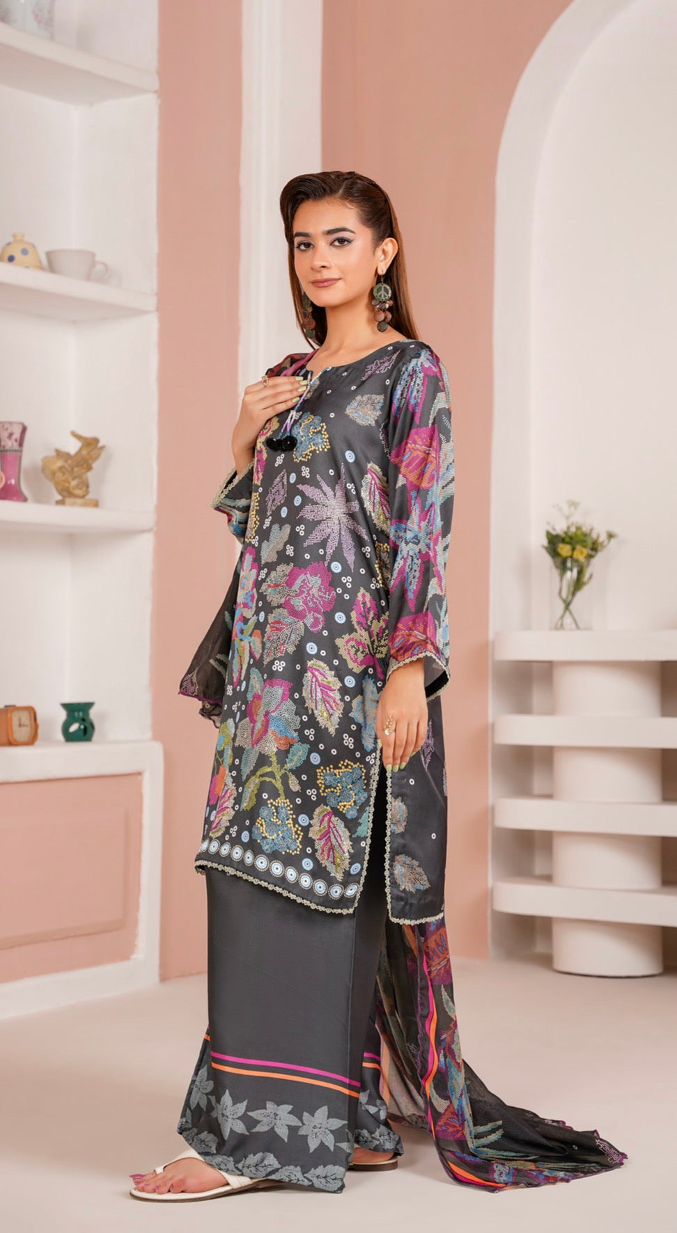 NSH05 - Elegant Silk 3-Piece co-ord Pakistani Suit