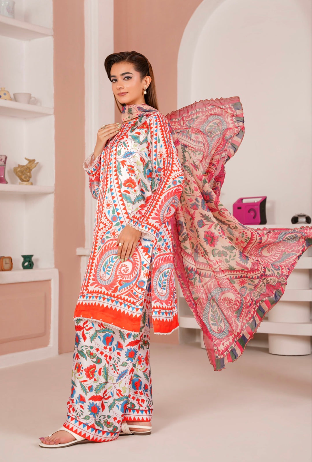 NSH04 - Elegant Silk 3-Piece co-ord Pakistani Suit